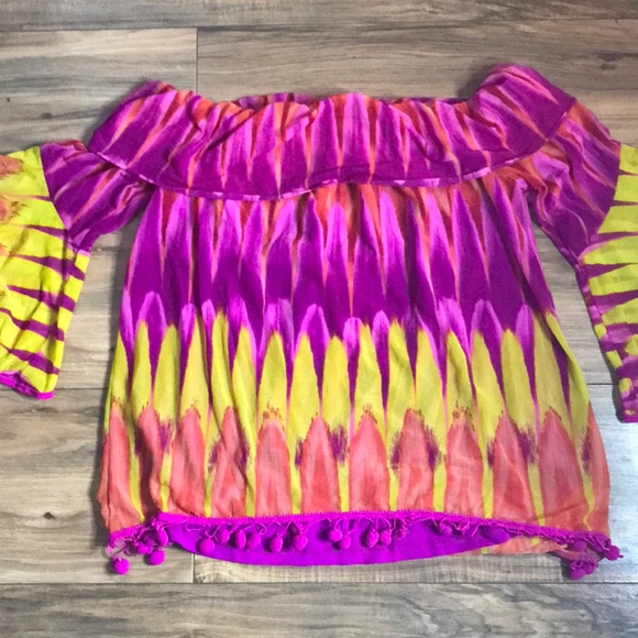 Inc colorful purple orange and yellow off shoulder Pom Pom  top - Picture 1 of 13